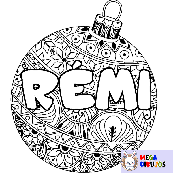 Coloraci&oacute;n del nombre R&Eacute;MI - decorado bola de Navidad