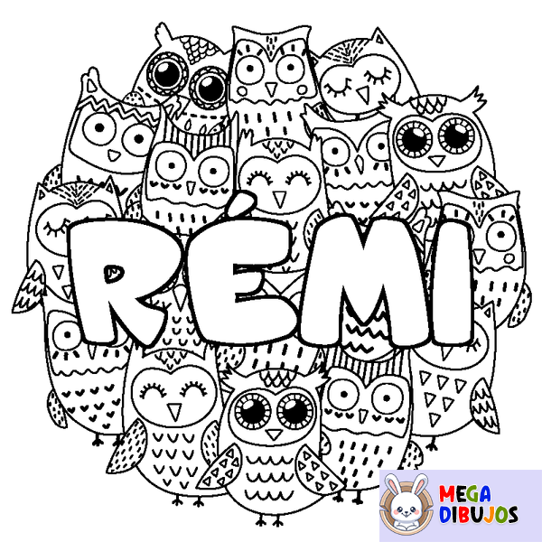 Coloraci&oacute;n del nombre R&Eacute;MI - decorado b&uacute;hos