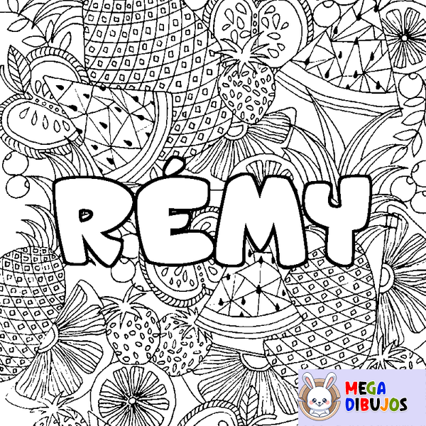 Coloraci&oacute;n del nombre R&Eacute;MY - decorado mandala de frutas