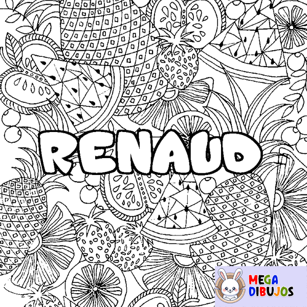 Coloraci&oacute;n del nombre RENAUD - decorado mandala de frutas