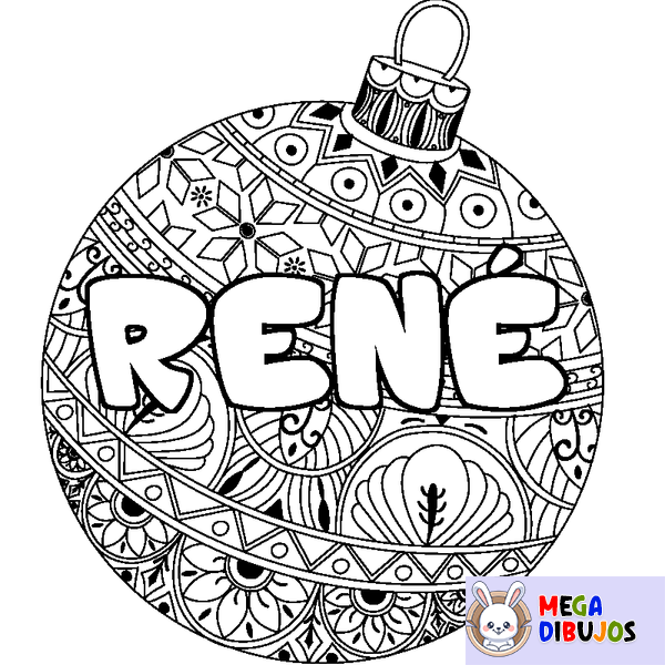 Coloraci&oacute;n del nombre REN&Eacute; - decorado bola de Navidad
