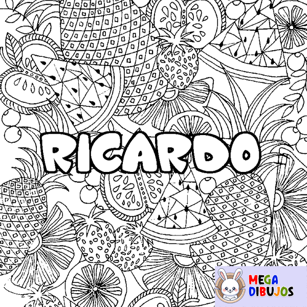 Coloraci&oacute;n del nombre RICARDO - decorado mandala de frutas