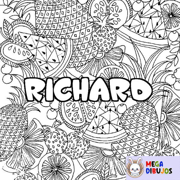 Coloraci&oacute;n del nombre RICHARD - decorado mandala de frutas