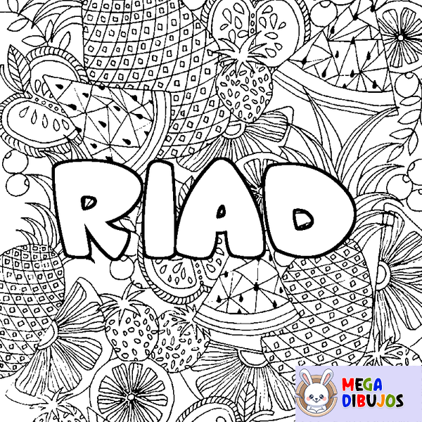 Coloraci&oacute;n del nombre RIAD - decorado mandala de frutas