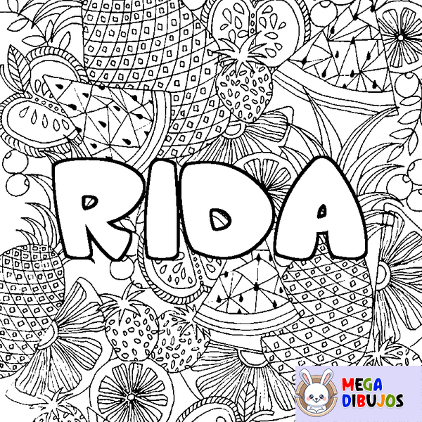 Coloraci&oacute;n del nombre RIDA - decorado mandala de frutas