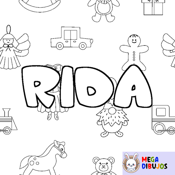 Coloraci&oacute;n del nombre RIDA - decorado juguetes