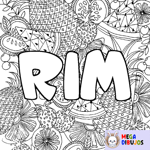 Coloraci&oacute;n del nombre RIM - decorado mandala de frutas