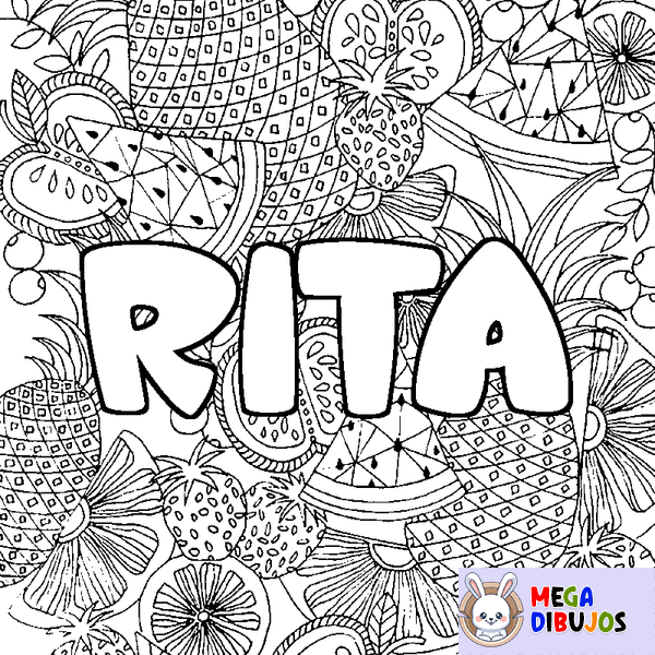 Coloraci&oacute;n del nombre RITA - decorado mandala de frutas
