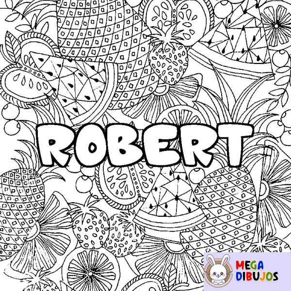 Coloraci&oacute;n del nombre ROBERT - decorado mandala de frutas