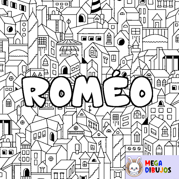 Coloraci&oacute;n del nombre ROM&Eacute;O - decorado ciudad