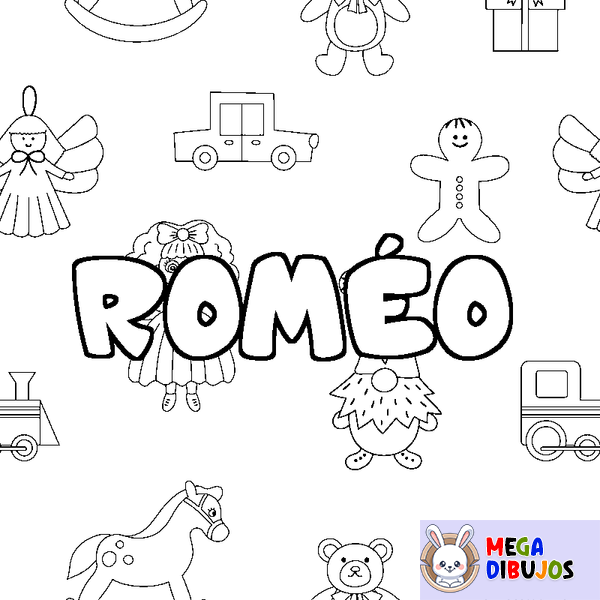 Coloraci&oacute;n del nombre ROM&Eacute;O - decorado juguetes