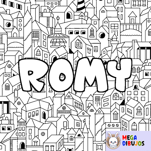 Coloraci&oacute;n del nombre ROMY - decorado ciudad