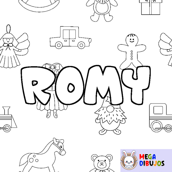 Coloraci&oacute;n del nombre ROMY - decorado juguetes