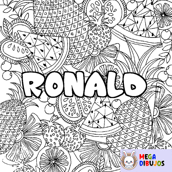 Coloraci&oacute;n del nombre RONALD - decorado mandala de frutas