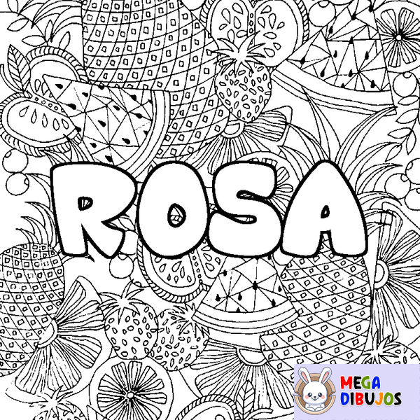 Coloraci&oacute;n del nombre ROSA - decorado mandala de frutas