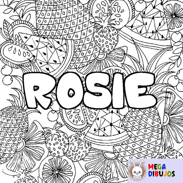 Coloraci&oacute;n del nombre ROSIE - decorado mandala de frutas