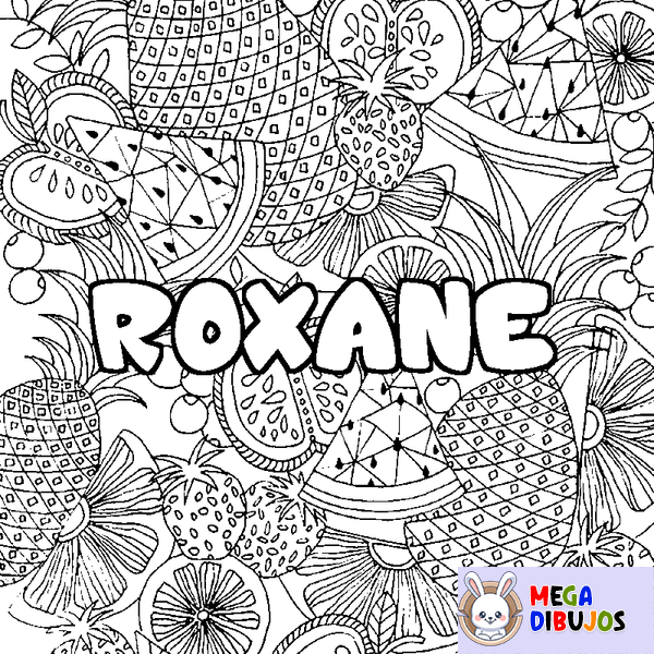 Coloraci&oacute;n del nombre ROXANE - decorado mandala de frutas
