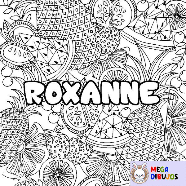 Coloraci&oacute;n del nombre ROXANNE - decorado mandala de frutas