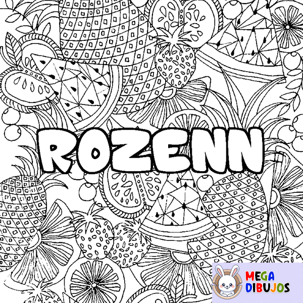 Coloraci&oacute;n del nombre ROZENN - decorado mandala de frutas