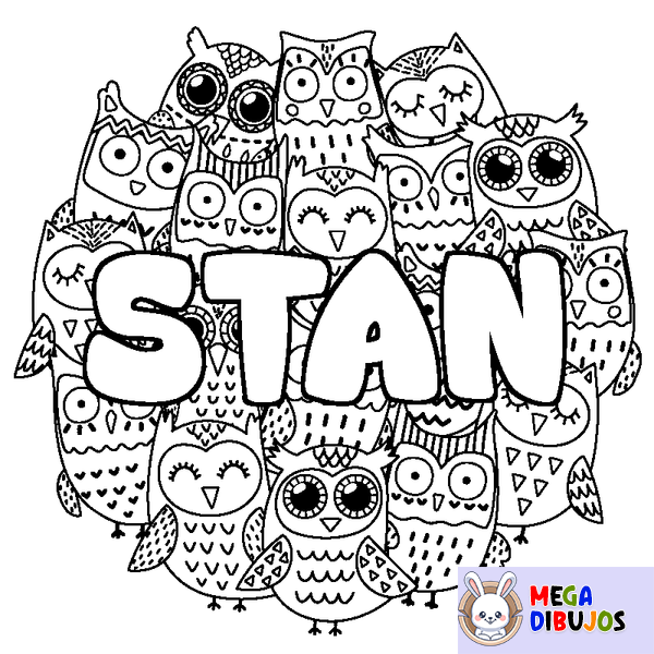 Coloraci&oacute;n del nombre STAN - decorado b&uacute;hos