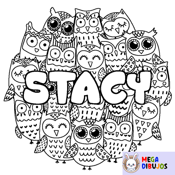 Coloraci&oacute;n del nombre STACY - decorado b&uacute;hos