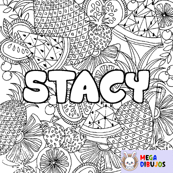Coloraci&oacute;n del nombre STACY - decorado mandala de frutas
