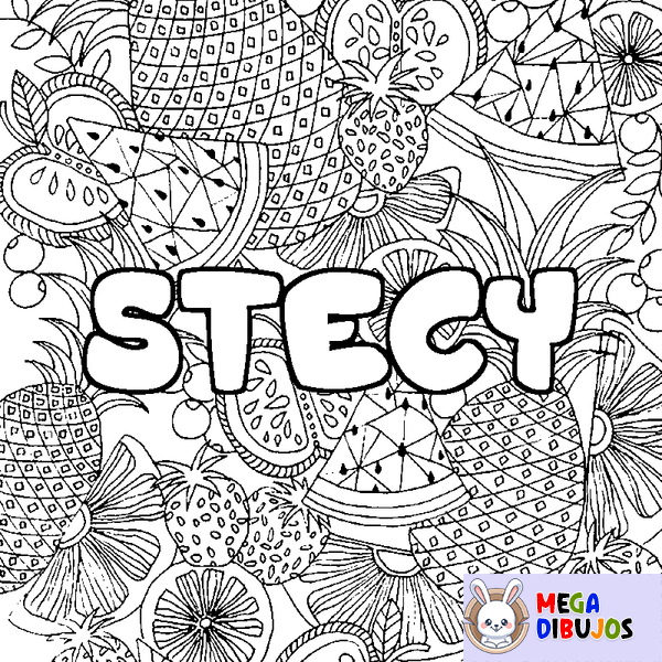 Coloraci&oacute;n del nombre STECY - decorado mandala de frutas