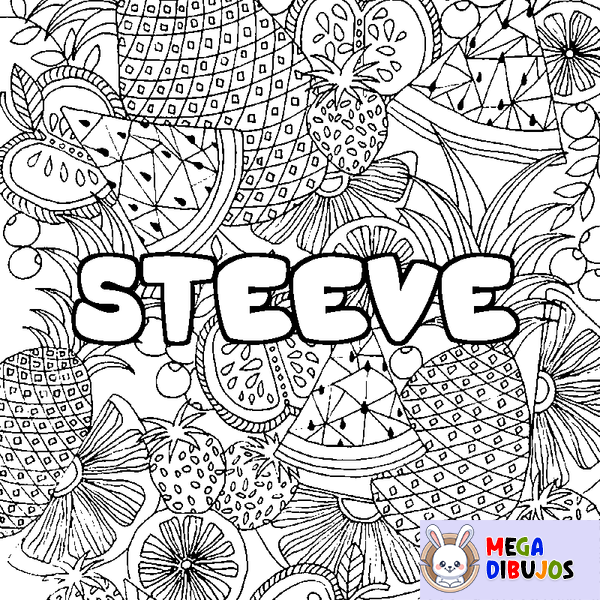 Coloraci&oacute;n del nombre STEEVE - decorado mandala de frutas