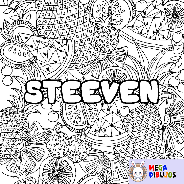 Coloraci&oacute;n del nombre STEEVEN - decorado mandala de frutas