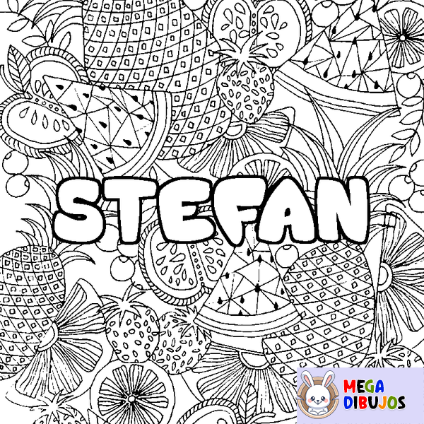 Coloraci&oacute;n del nombre STEFAN - decorado mandala de frutas