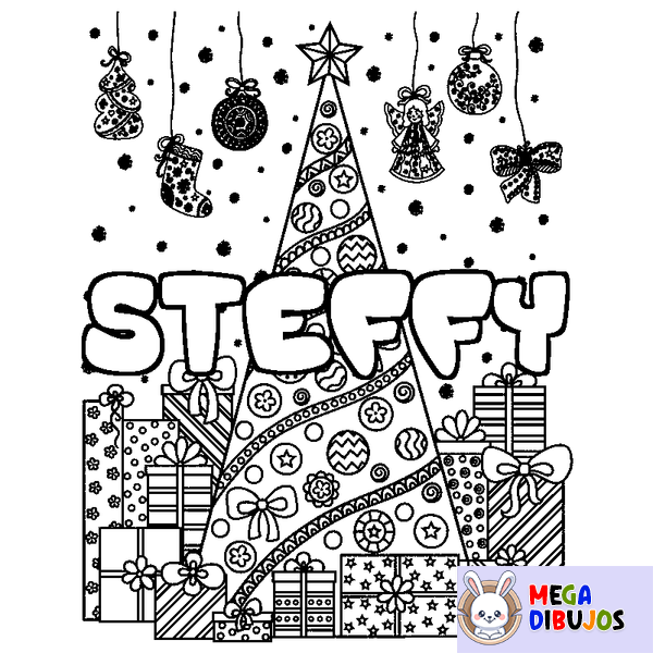 Coloraci&oacute;n del nombre STEFFY - decorado &aacute;rbol de Navidad y regalos