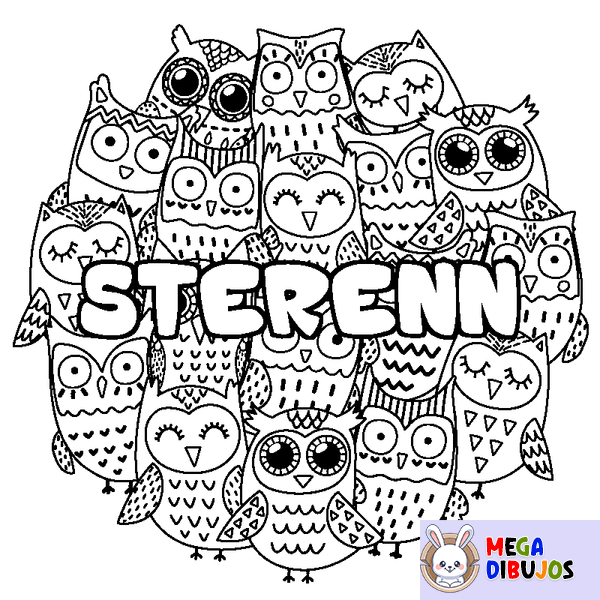 Coloraci&oacute;n del nombre STERENN - decorado b&uacute;hos