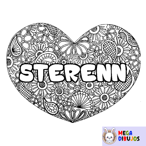Coloraci&oacute;n del nombre STERENN - decorado mandala de coraz&oacute;n