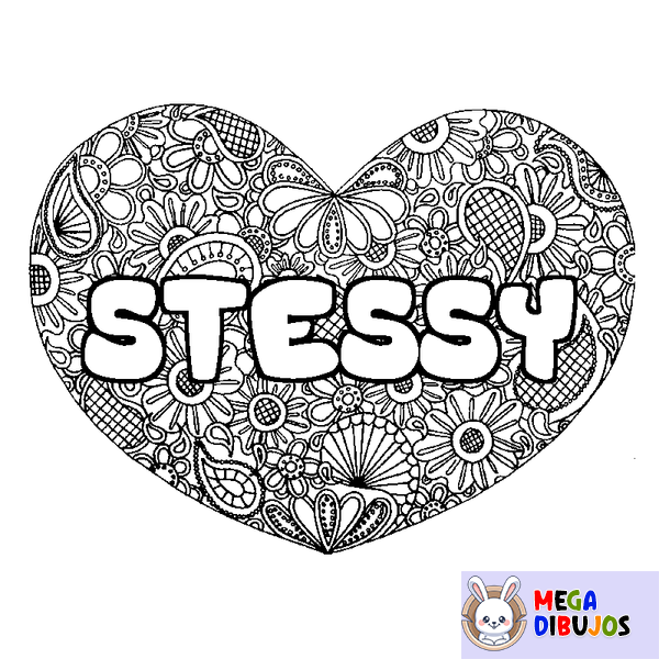 Coloraci&oacute;n del nombre STESSY - decorado mandala de coraz&oacute;n