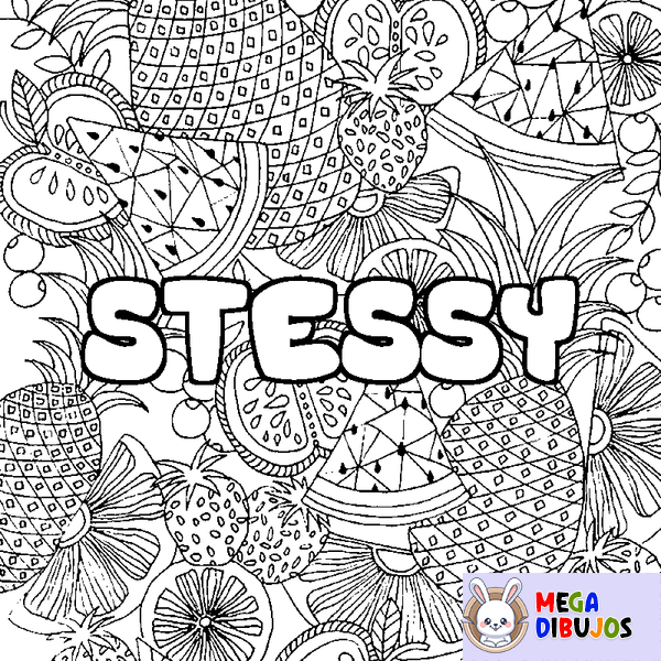 Coloraci&oacute;n del nombre STESSY - decorado mandala de frutas