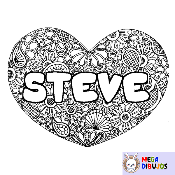 Coloraci&oacute;n del nombre STEVE - decorado mandala de coraz&oacute;n