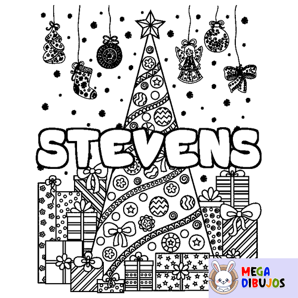 Coloraci&oacute;n del nombre STEVENS - decorado &aacute;rbol de Navidad y regalos
