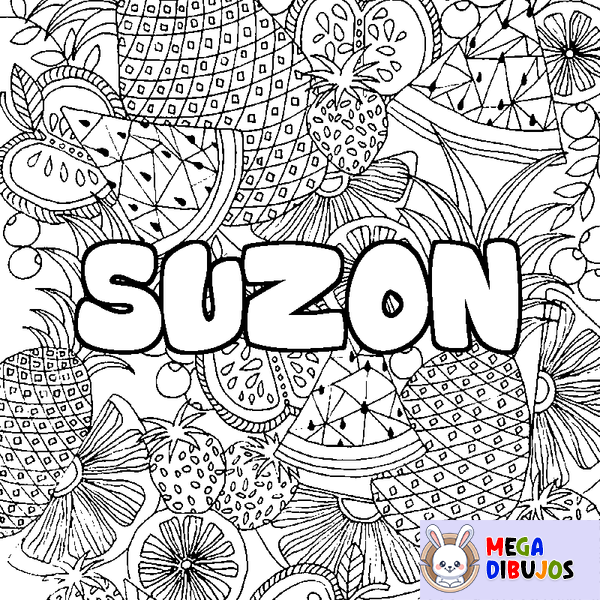 Coloraci&oacute;n del nombre SUZON - decorado mandala de frutas