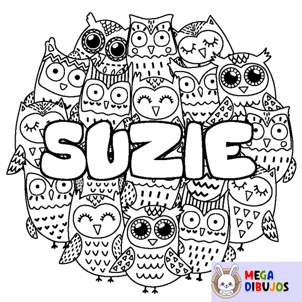 Coloraci&oacute;n del nombre SUZIE - decorado b&uacute;hos