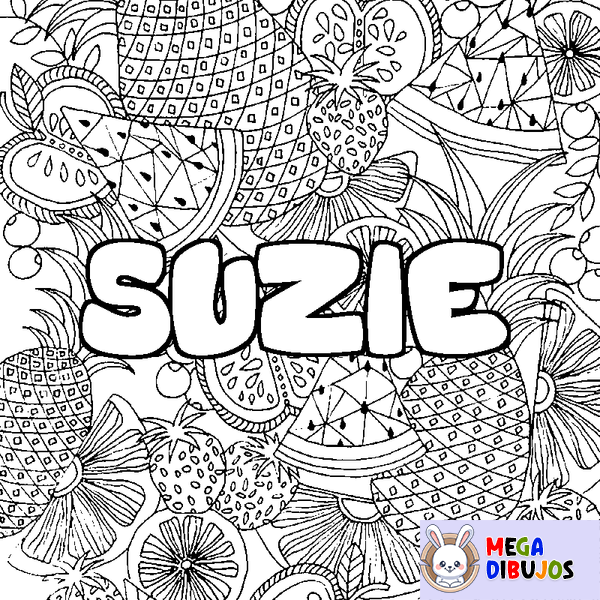 Coloraci&oacute;n del nombre SUZIE - decorado mandala de frutas