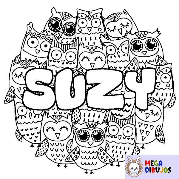 Coloraci&oacute;n del nombre SUZY - decorado b&uacute;hos