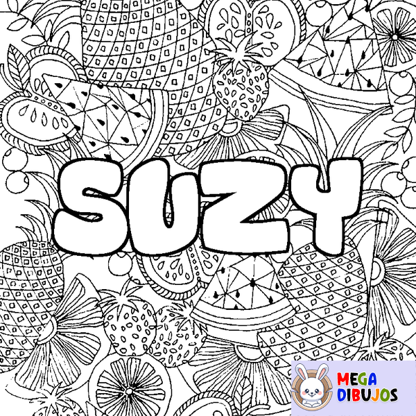 Coloraci&oacute;n del nombre SUZY - decorado mandala de frutas