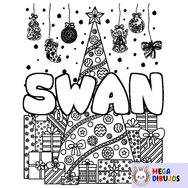 Coloraci&oacute;n del nombre SWAN - decorado &aacute;rbol de Navidad y regalos