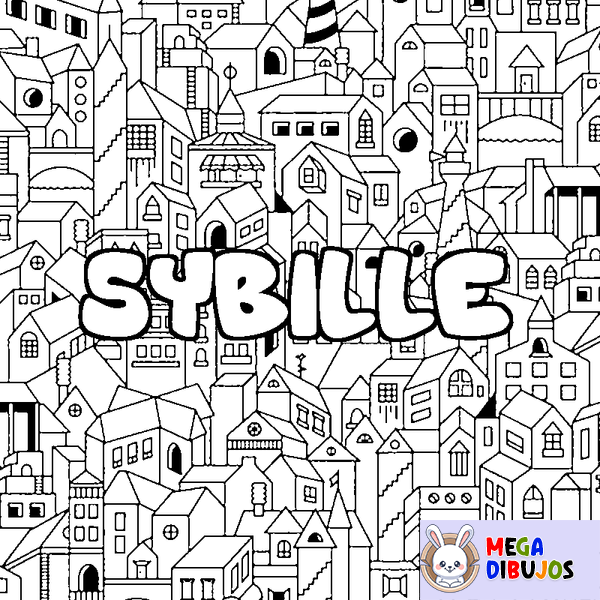 Coloraci&oacute;n del nombre SYBILLE - decorado ciudad