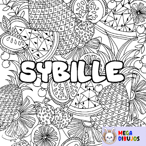Coloraci&oacute;n del nombre SYBILLE - decorado mandala de frutas
