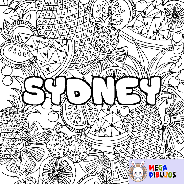 Coloraci&oacute;n del nombre SYDNEY - decorado mandala de frutas