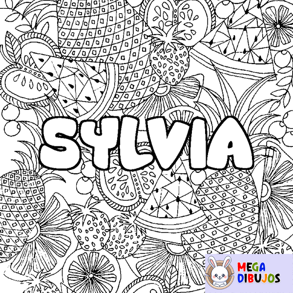 Coloraci&oacute;n del nombre SYLVIA - decorado mandala de frutas
