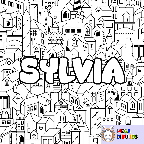 Coloraci&oacute;n del nombre SYLVIA - decorado ciudad