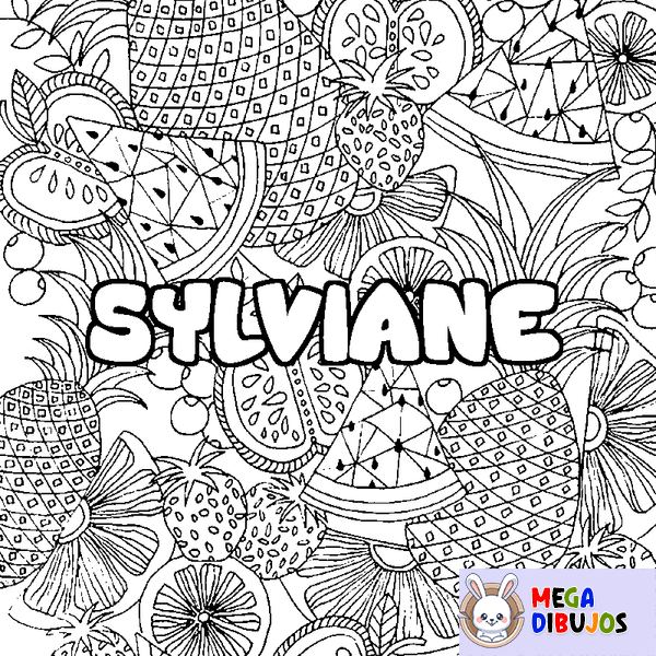 Coloraci&oacute;n del nombre SYLVIANE - decorado mandala de frutas