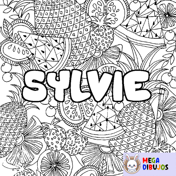 Coloraci&oacute;n del nombre SYLVIE - decorado mandala de frutas